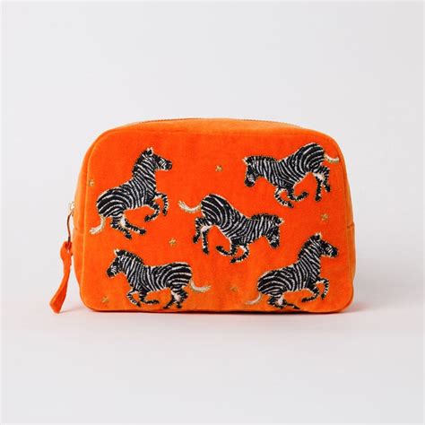 Elizabeth Scarlett Zebra Velvet Cosmetic Bag Orange