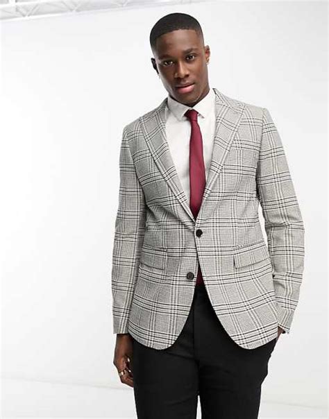 Gianni Feraud Skinny Suit Jacket In Gray Check Asos