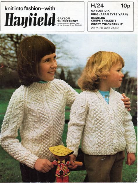 Vintage Childrens Aran Sweater Cardigan Knitting Pattern Pdf Cable