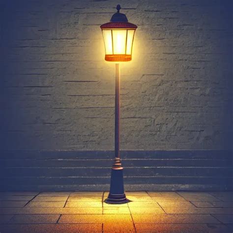 Lonely Old Lantern On Empty Modern Street At Night Stable Diffusion