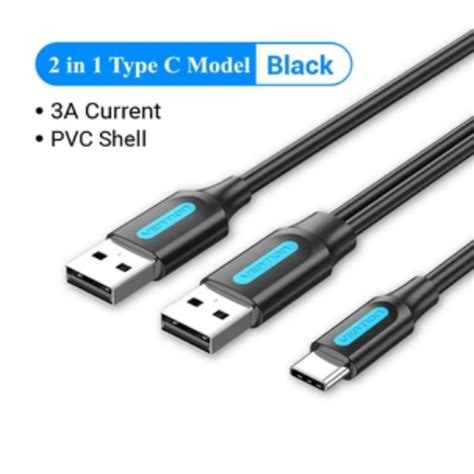 Vention Type C Dual USB With Power Supply 3A Fast Charging Data Cable