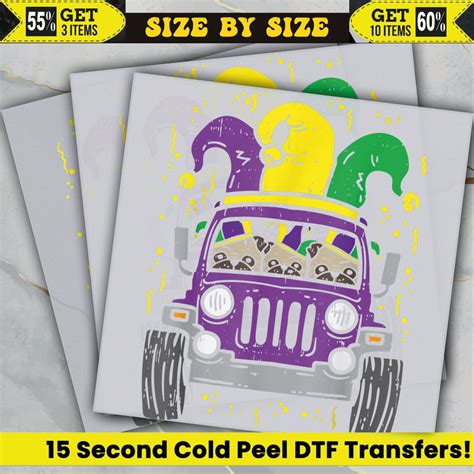 Mardi Gras Jeep With Dogs Ready To Press Dtf Transfer Heat Press
