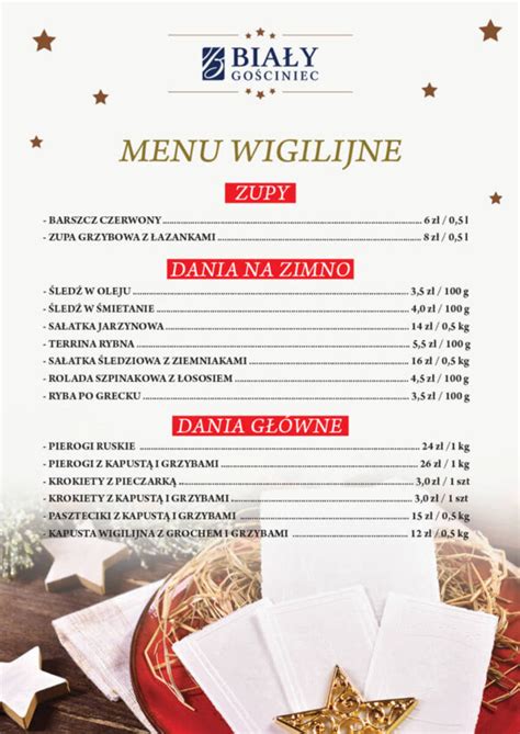 Menu Wigilijne I Wi Teczne Hotel Bia Y Go Ciniec