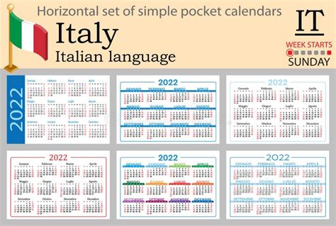 Calendario Tascabile Orizzontale Italiano Per Il La Settimana