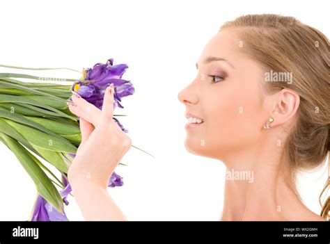 happy girl with flowers Stock Photo - Alamy