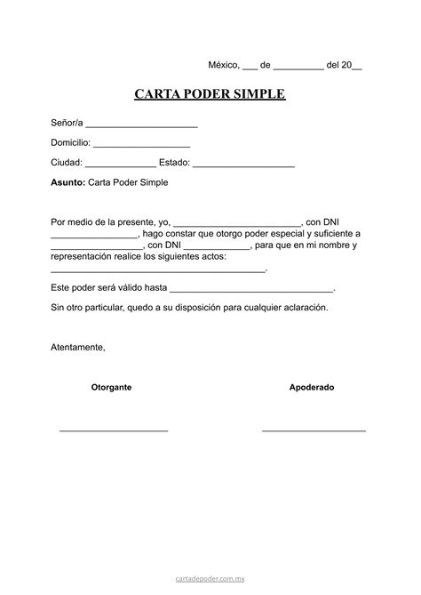 formato de carta poder simple  imprimir