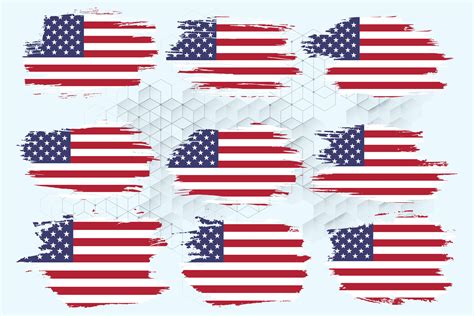 American Flag Silhouette Grunge Usa Flag Set Vector Grunge Flag