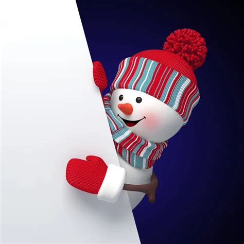 Happy Snowman Holding Blank Card Stock Photo Wacomka