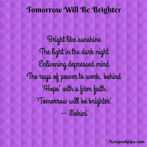 A Poem On Optimism Tomorrow Will Be Brighter Poems Light In The