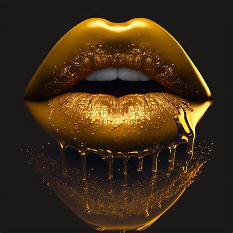 Premium Photo Beautiful Golden Lips Gold Colored Lipstick Perfect