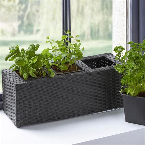 Jardinière herbes aromatiques en résine tressée Deco Jardin Pas Cher