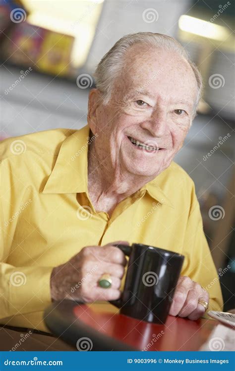 Senior Man Drinking Hot Beverage Stock Photo Image Of Happy Drinking