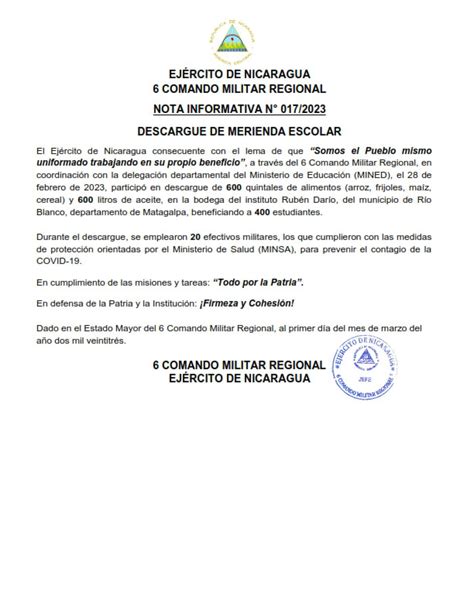 Ej Rcito De Nicaragua On Twitter Notainformativa A Trav S Del