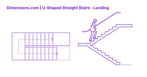 U Shaped Straight Stairs Landing Dimensions Drawings Dimensions