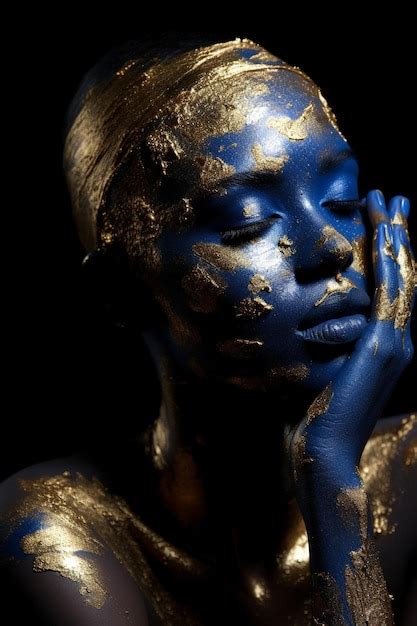 Premium Ai Image A Woman With Gold Paint On Her Face Is Covered In