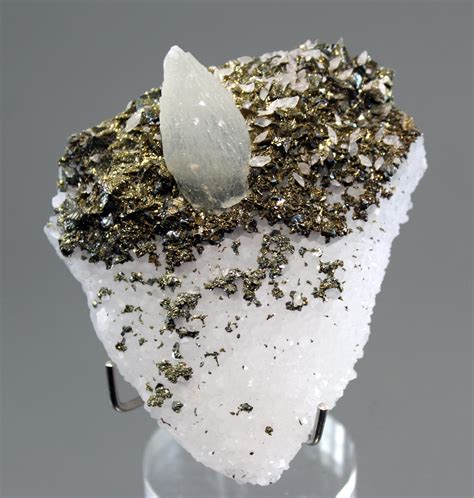 Calcite On Pyrite With Chalcopyrite On Quartz Geokrazy Minerals