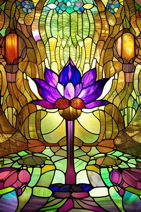 Beautiful Colorful Stained Glass Image Of A Lotus Flower Stained Glass Art Stained Glass