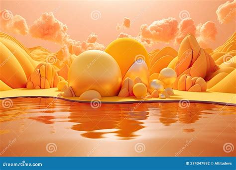 Surreal Float Landscape With Orange And Yellow Tones Stock Illustration