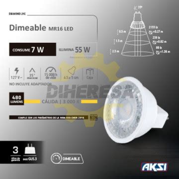 Foco Led Dimeable Mr16 7w Luz Calida 127v Gu5 3 Caja Color