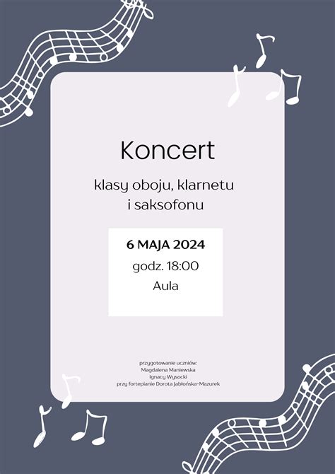 Koncert Klasy Oboju Klarnetu I Saksofonu Pa Stwowa Szko A Muzyczna I