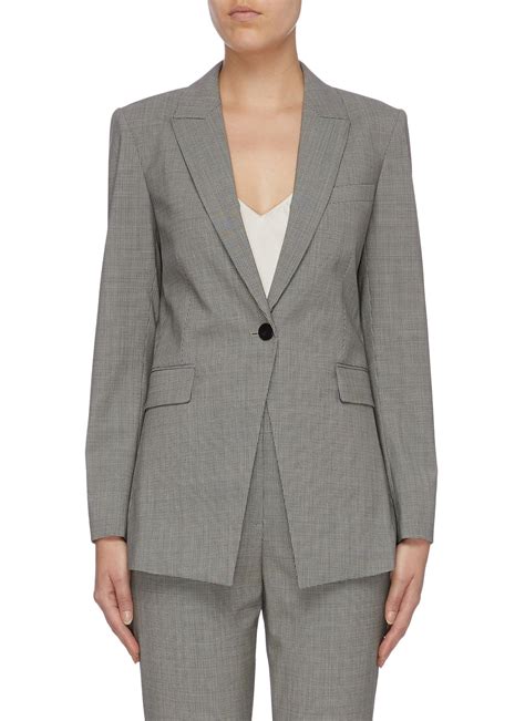 Theory Wool Etiennette Peaked Lapel Houndstooth Check Long Blazer In