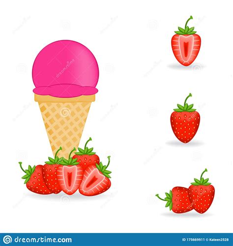 Vector Illustration Of Colorful Fresh Strawberry Ice Cream Stock Vector