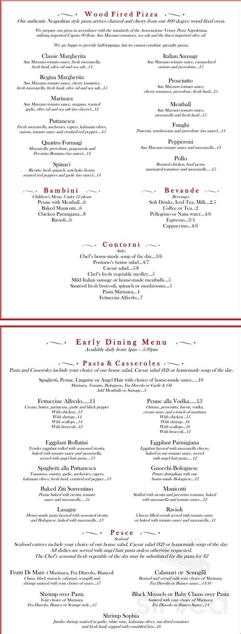 Positanos Ristorante Menu In Palm Harbor Florida Usa