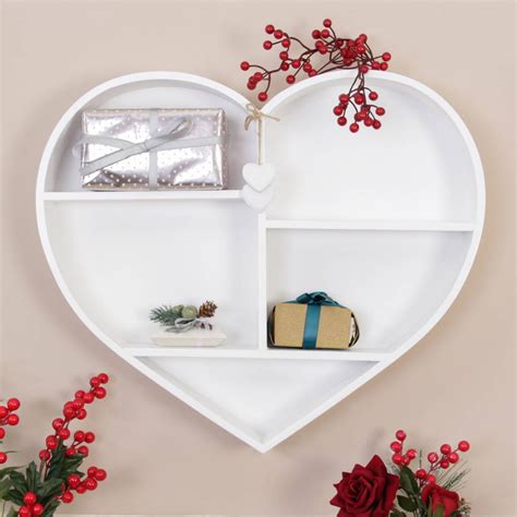 White Wooden Heart Shaped Wall Shelf Decorating Shelves Unusual