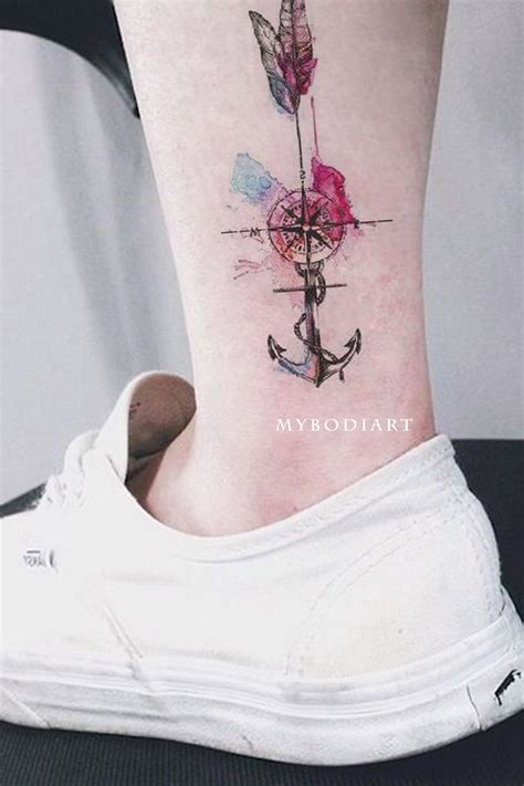 Wayfair Watercolor Compass Arrow Anchor Temporary Tattoo Mybodiart