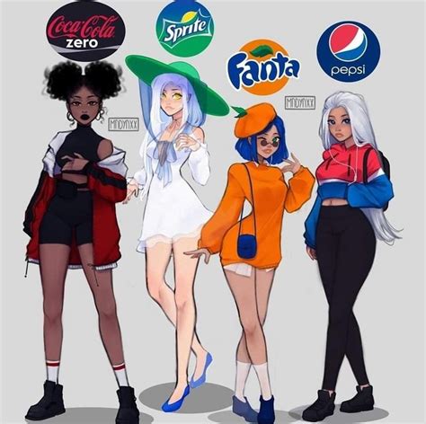 Three Cartoon Girls Standing Next To Each Other With Sodas On Their