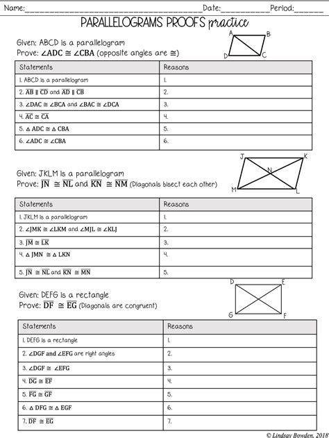 Parallelogram Proofs Worksheets