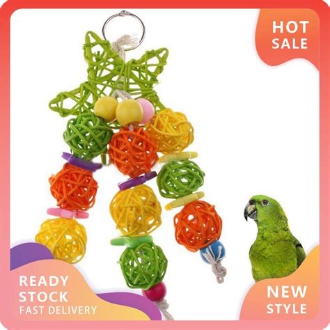 Rx Wood Stars Rattan Balls String Pet Bird Cockatoo Parrot Hanging