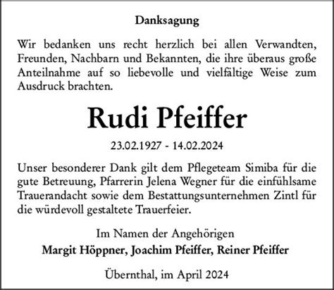 Traueranzeigen Von Rudi Pfeiffer Vrm Trauer De