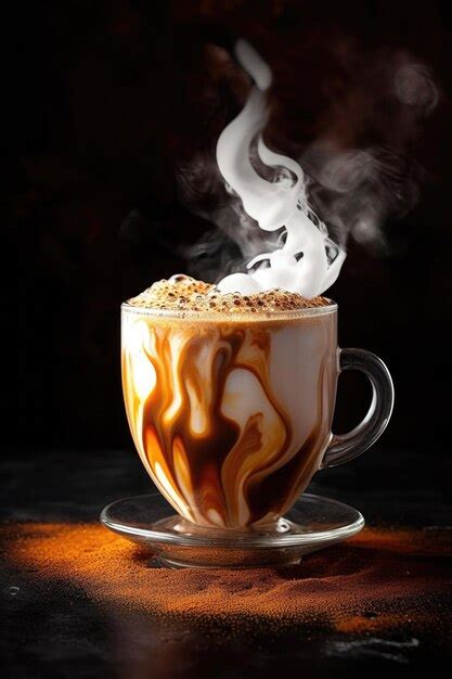 Premium AI Image Steaming Hot Cup Of Coffee With Latte Art Created