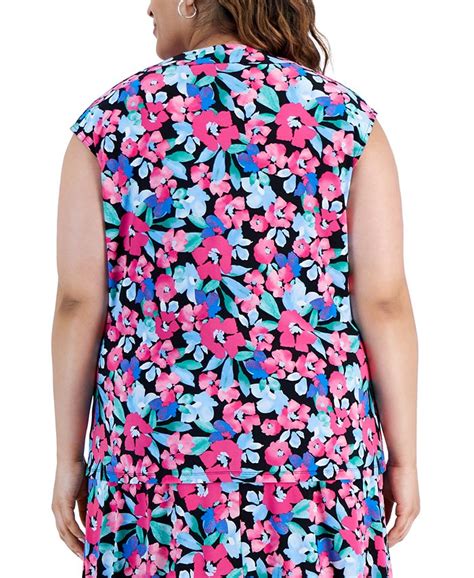 Kasper Plus Size Floral Print Cowlneck Sleeveless Top Macys