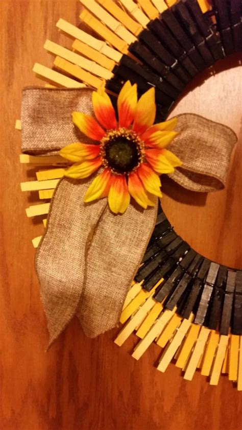 Handpainted Clothespin Sunflower Wreath With Bow Flower Sunflower