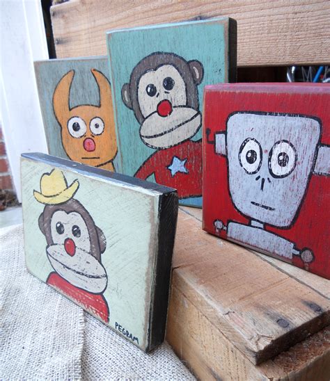 Paintings On Wooden Blocks Art Painting Illustration