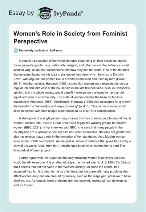 Womens Role In Society From Feminist Perspective 372 Words Essay