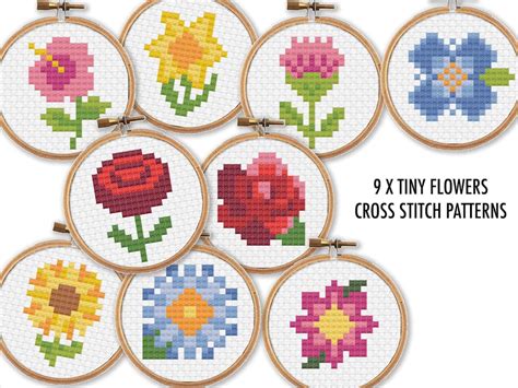 X Tiny Flowers Cross Stitch Charts Inch Cross Stitch Patterns