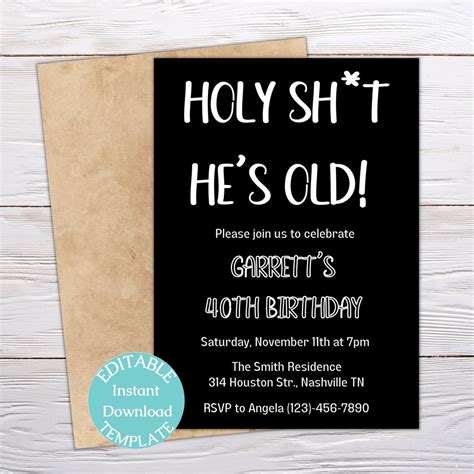 Editable Adult Birthday Invitation For Men Funny Men Birthday Etsy