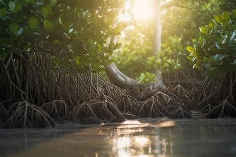 Un Lado Verde Del Bosque De Manglares De La Naturaleza Del Mar Foto