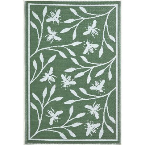 HOMESCAPES Tapis dextérieur vert à motif abeille 182 x 122 cm