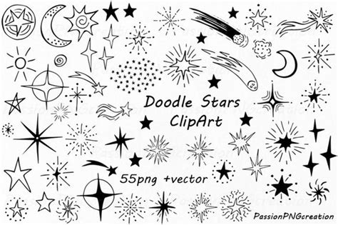 Doodle Stars Clipart Hand Drawn Stars Digital Star Clip Art Etsy