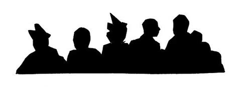 Silhouette Of Five People Huddled Together In A Group