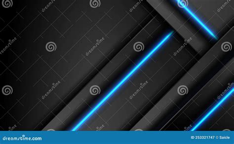 Black Tech Abstract Motion Design With Blue Neon Glowing Lights Stock