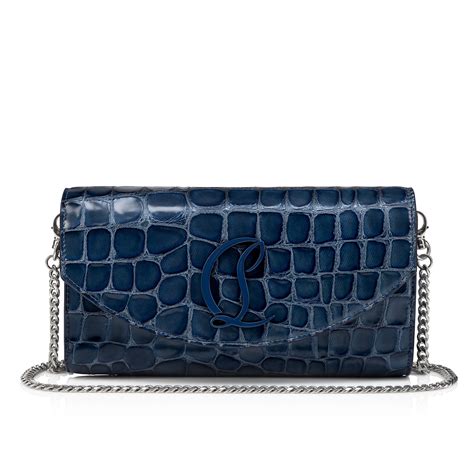 Loubi Wallet On Chain Alligator Embossed Calf Leather Denim