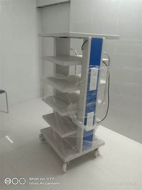 White Mild Steel Laparoscopic Monitor Trolley For Hospital Size