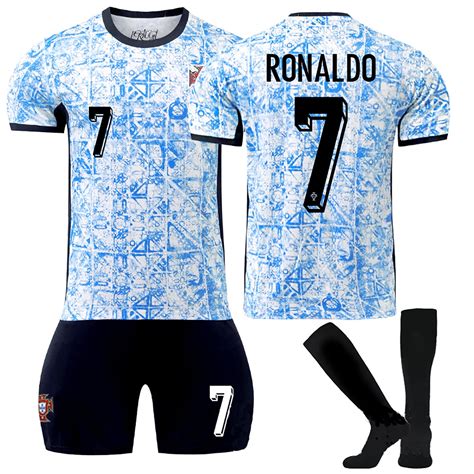 Youths 2024 Portugal Away #7 Ronaldo Jersey Soccer Kids Soccer Set Blue ...