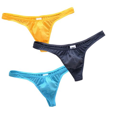 Tanga De Malla Para Hombre Ropa Interior Sexy Gay Suspensorio Bragas Cueca 3 Paquetes