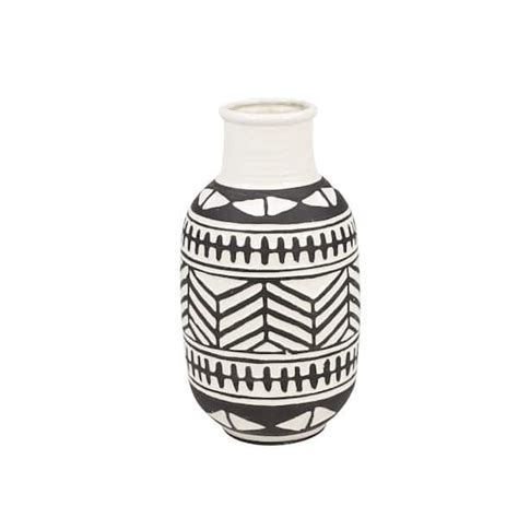 Litton Lane White Handmade Ceramic Tribal Decorative Vase The